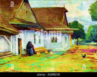 Road to Bankov by Ľudovít Čordák (1909–1913) | Košice Countryside Path | Slovacco Impressionismo | Oil on Board | Public Domain Art Print | Atmospheric F. Foto Stock