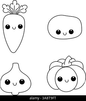 Set di verdure carine. Carota, patate, aglio, zucca Illustrazione Vettoriale