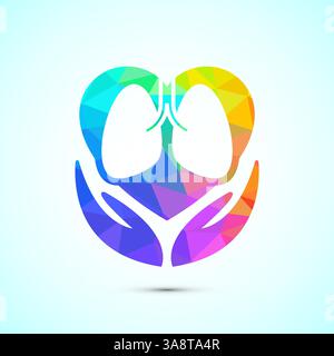 Illustrazione del design dell'icona dell'assistenza sanitaria polmonare. Simbolo sanitario e medico. basso stile polietilene Illustrazione Vettoriale