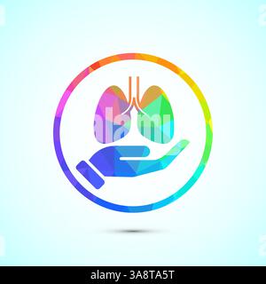 Illustrazione del design dell'icona dell'assistenza sanitaria polmonare. Simbolo sanitario e medico. basso stile polietilene Illustrazione Vettoriale