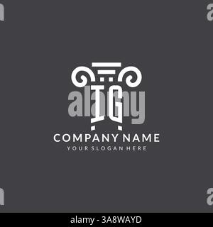 Logo monogramma IG per studio legale con icona pilastro in stile geometrico moderno e creativo Illustrazione Vettoriale