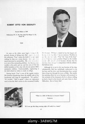 L'edizione 1956 del Blake Yearbook, 'Call-o-PAN', offre un record dell'anno accademico 1955-1956, tra cui ritratti di studenti, docenti, squadre di atletica, club ed eventi importanti alla Blake School. Foto Stock