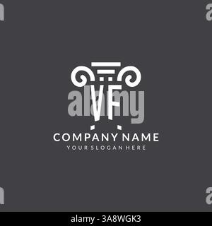 Logo Monogram VF per studio legale con icona pilastro in stile geometrico moderno e creativo Illustrazione Vettoriale