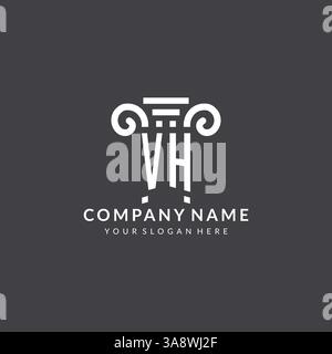 Logo Monogram VH per studio legale con icona a colonna in stile geometrico moderno e creativo Illustrazione Vettoriale