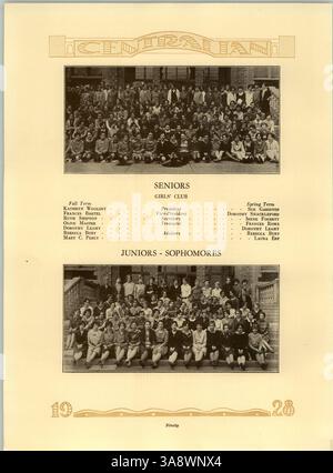L'edizione 1928 dell'annuario Centralian della Central High cattura studenti, docenti, eventi sportivi, club e storia afroamericana durante l'anno scolastico 1927-1928. Foto Stock