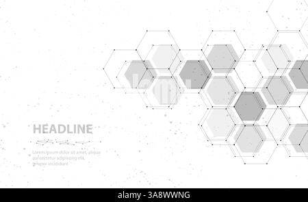 Sfondo astratto esagono grigio. Struttura a nido d'ape, tecnologia medica. Illustrazione Vettoriale