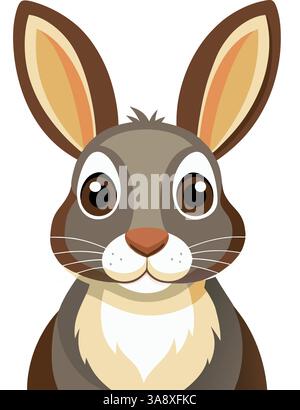 Simpatico coniglio marrone con grandi occhi e una texture realistica della pelliccia in stile vettoriale. Illustrazione Vettoriale