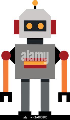 Classico robot retrò con corpo, antenna e bracci meccanici in stile vettoriale. Illustrazione Vettoriale