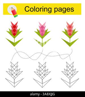 Gioco educativo per bambini. Attraversa il labirinto e colora un fiore di cartone animato secondo il motivo. Illustrazione vettoriale. Illustrazione Vettoriale