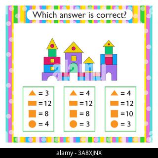 Attività matematica per bambini. Trovare la risposta corretta. Palazzo dei cartoni animati. Illustrazione vettoriale. Illustrazione Vettoriale