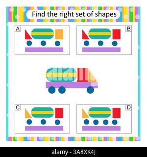 Puzzle per bambini. Trovare il set corretto di cartoni animati. Illustrazione vettoriale. La risposta è C . Illustrazione Vettoriale