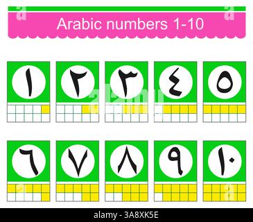 Numeri arabi 1-10. Set di icone colorate con numeri arabi. Illustrazione vettoriale. Illustrazione Vettoriale