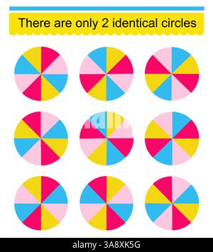 Gioco educativo per bambini. Dobbiamo trovare due cerchi identici. Illustrazione vettoriale. Design piatto. Illustrazione Vettoriale