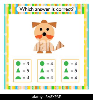 Attività matematica per bambini. È necessario trovare la risposta corretta. Attività del foglio di lavoro in età prescolare. Illustrazione Vettoriale