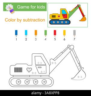 Colore per sottrazione. Attività matematica per bambini. Sviluppo di competenze di calcolo. Intervallo numerico fino a 10. Illustrazione vettoriale. Illustrazione Vettoriale