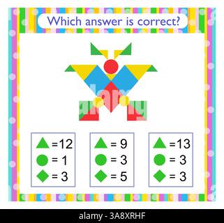 Attività matematica per bambini. È necessario trovare la risposta corretta. Attività del foglio di lavoro in età prescolare. Illustrazione vettoriale. Illustrazione Vettoriale