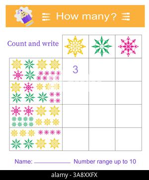 Gioco di matematica per bambini. Quanti? Sviluppo di competenze di calcolo. Illustrazione vettoriale. Illustrazione Vettoriale
