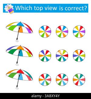 Puzzle per bambini. Quale vista dall'alto è corretta? Test di formazione IQ. Illustrazione vettoriale. Illustrazione Vettoriale