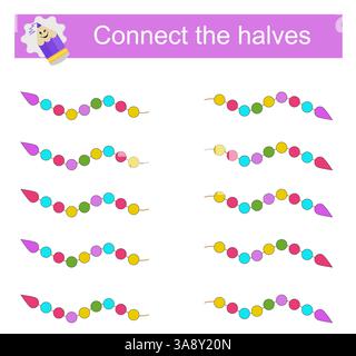 Gioco di logica. Materiale educativo per bambini. Bisogna fınd metà delle perle. Illustrazione vettoriale. Illustrazione Vettoriale