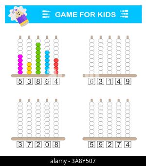 Attività matematica per bambini. Sviluppo di competenze di calcolo. Intervallo numerico fino a 10. Illustrazione vettoriale. Illustrazione Vettoriale