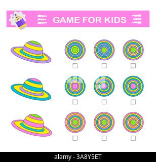 Puzzle game logico. Attività di attenzione per i bambini. È necessario trovare la vista dall'alto corretta. Test di formazione IQ. Illustrazione Vettoriale