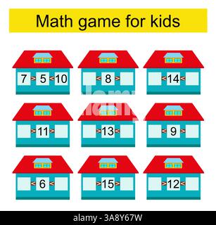 Attività matematica per bambini. Sviluppo di competenze di calcolo. Intervallo numerico fino a 20. Illustrazione vettoriale. Illustrazione Vettoriale