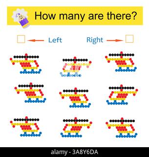 Attività matematica per bambini. Sviluppo di competenze di calcolo. Elicottero cartoni animati. Illustrazione vettoriale. Illustrazione Vettoriale