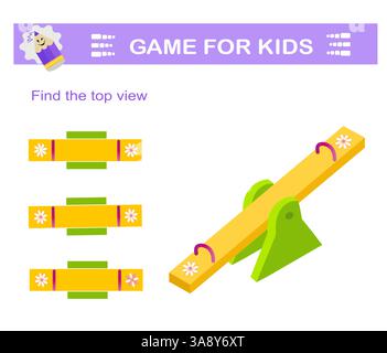 Puzzle game logico. Attività di attenzione per i bambini. È necessario trovare la vista dall'alto corretta. Test di formazione IQ Illustrazione Vettoriale