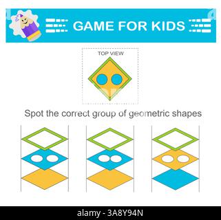Trovare il gruppo corretto di forme geometriche. Attività di attenzione per i bambini. Foglio di lavoro stampabile. Illustrazione vettoriale. Illustrazione Vettoriale