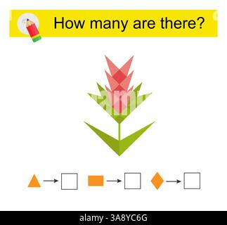 Attività matematica per bambini. Quante forme geometriche? Fiore di cartoni animati. Illustrazione vettoriale. Illustrazione Vettoriale