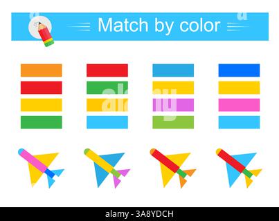 Corrispondenza per colore. Gioco educativo per bambini. Attività del foglio di lavoro in età prescolare. Illustrazione vettoriale. Illustrazione Vettoriale