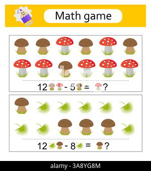 Materiale educativo per bambini. Gioco di matematica. Attività del foglio di lavoro in età prescolare. Illustrazione vettoriale. Illustrazione Vettoriale