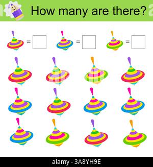 Attività matematica per bambini. Sviluppo di competenze di calcolo. Immagine del giocattolo rotante. Illustrazione vettoriale. Illustrazione Vettoriale