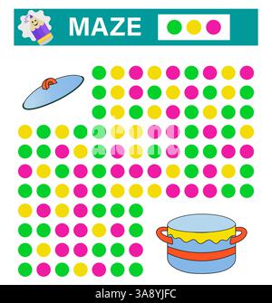 Gioco labirinto per bambini. Aiutare a chiudere il coperchio. Illustrazione vettoriale. Illustrazione Vettoriale