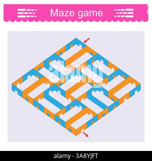 Gioco educativo per allenare il cervello. Gioco labirinto con ingresso e uscita indicati dalle frecce. Illustrazione vettoriale. Illustrazione Vettoriale