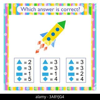 Attività matematica per bambini. È necessario trovare la risposta corretta. Attività del foglio di lavoro in età prescolare. Illustrazione vettoriale. Illustrazione Vettoriale
