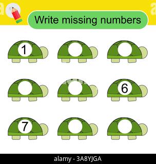 Attività matematica per bambini. Pagina attività per i bambini in età prescolare. Tartarughe cartoni animati. Illustrazione vettoriale. Illustrazione Vettoriale