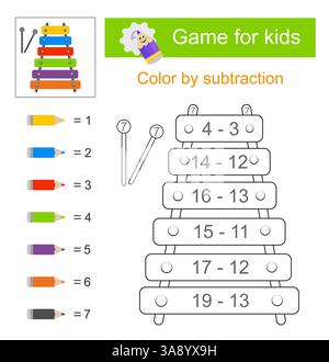 Pagine da colorare. Colore per sottrazione. Illustrazione vettoriale per l'educazione dei bambini. Design piatto. Illustrazione Vettoriale