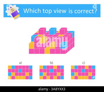Gioco di logica. Quale vıew superiore è corretto? Test di formazione IQ. Intelligenza visiva. Illustrazione vettoriale. La risposta è C.. Illustrazione Vettoriale