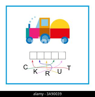 Puzzle per bambini. Legga la parola. Illustrazione vettoriale per l'educazione dei bambini. Illustrazione Vettoriale