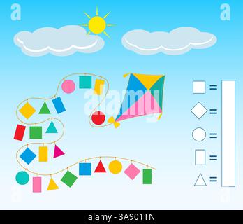 Attività matematica per bambini. Quante forme geometriche? Sviluppo di competenze di calcolo. Illustrazione vettoriale. Illustrazione Vettoriale
