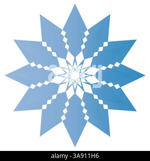 Design geometrico blu Starburst con motivi simmetrici ed effetto gradiente Illustrazione Vettoriale