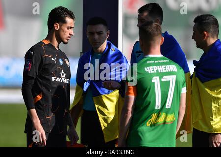 Kiev, Ucraina. 29 marzo 2025. Kiev, Ucraina 29 marzo 2025 Gomes Marlon prima dell'inizio della partita VBET Ukrainian Premier League tra Obolon Kiev e Shakhtar - Obolon Arena a Kiev, Ucraina (KUBANOV PAVLO UKR/SPP) crediti: SPP Sport Press Photo. /Alamy Live News Foto Stock