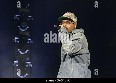 Roma, Italia. 29 marzo 2025. Geolier, vero nome Emanuele Palumbo, si esibisce durante il live del 29 marzo 2025 al Palazzo dello Sport di Roma, Italia Credit: Live Media Publishing Group/Alamy Live News Foto Stock