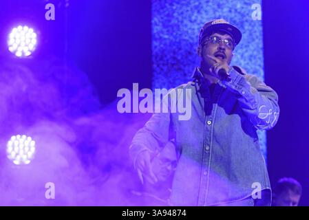 Roma, Italia. 29 marzo 2025. Geolier, vero nome Emanuele Palumbo, si esibisce durante il live del 29 marzo 2025 al Palazzo dello Sport di Roma, Italia Credit: Live Media Publishing Group/Alamy Live News Foto Stock