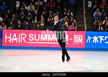 Boston, Massachusetts, 29 marzo 2025. Vladimir Samoilov della Polonia pattina nel programma di pattinaggio gratuito maschile al TD Garden. Eric Canha/CSM (immagine di credito: © Eric Canha/Cal Sport Media). Crediti: csm/Alamy Live News Foto Stock