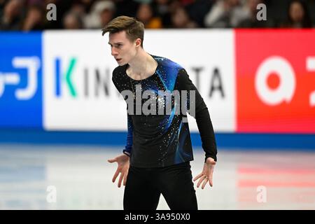 Boston, Massachusetts, 29 marzo 2025. Vladimir Samoilov della Polonia pattina nel programma di pattinaggio gratuito maschile al TD Garden. Eric Canha/CSM (immagine di credito: © Eric Canha/Cal Sport Media). Crediti: csm/Alamy Live News Foto Stock