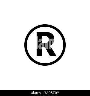 Simbolo del marchio registrato , illustrazione vettoriale nera isolata. Illustrazione Vettoriale