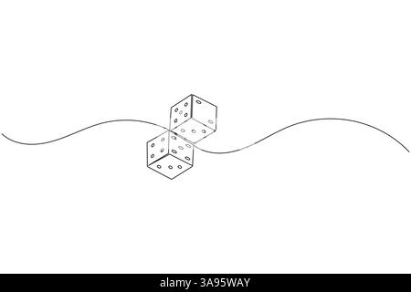 Dadi di gioco continui su una linea disegnando un'icona vettoriale di contorno semplice Illustrazione Vettoriale