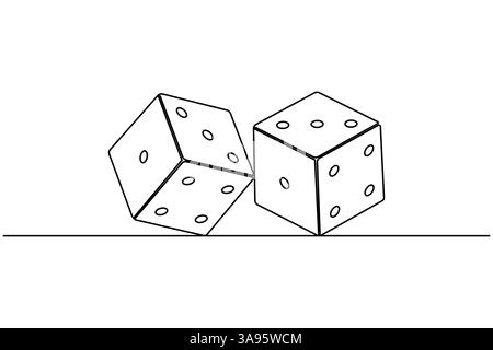 Dadi di gioco continui su una linea disegnando un'icona vettoriale di contorno semplice Illustrazione Vettoriale